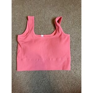 Alexander Jane Essential‎ Crop Padded Squareneck Ribbed Tank Top Coral Pink L/XL